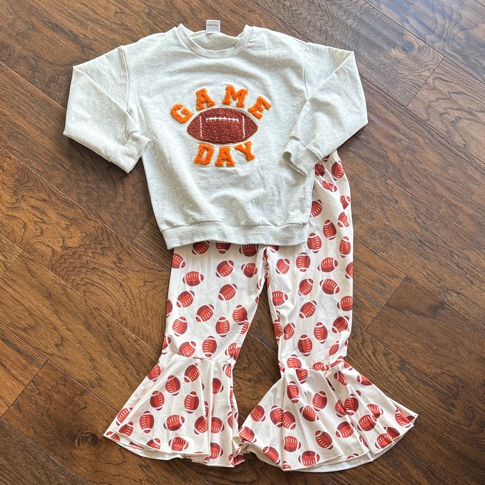4T - 5T Game Day Football Sweatshirt and Football Flare Bellbottom Pants Set
